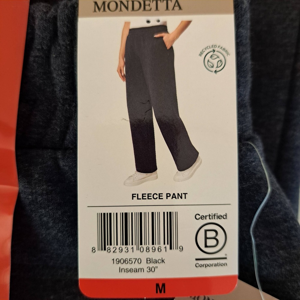 Mondetta Fleece Pant Womens M Black NWT Recycled Fabric Straight Leg